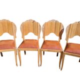 Set of art deco chairs in wood and skaï