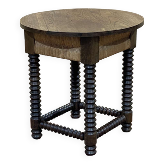 1950s pedestal table in chestnut and straw, in the taste of Charles Dudouyt