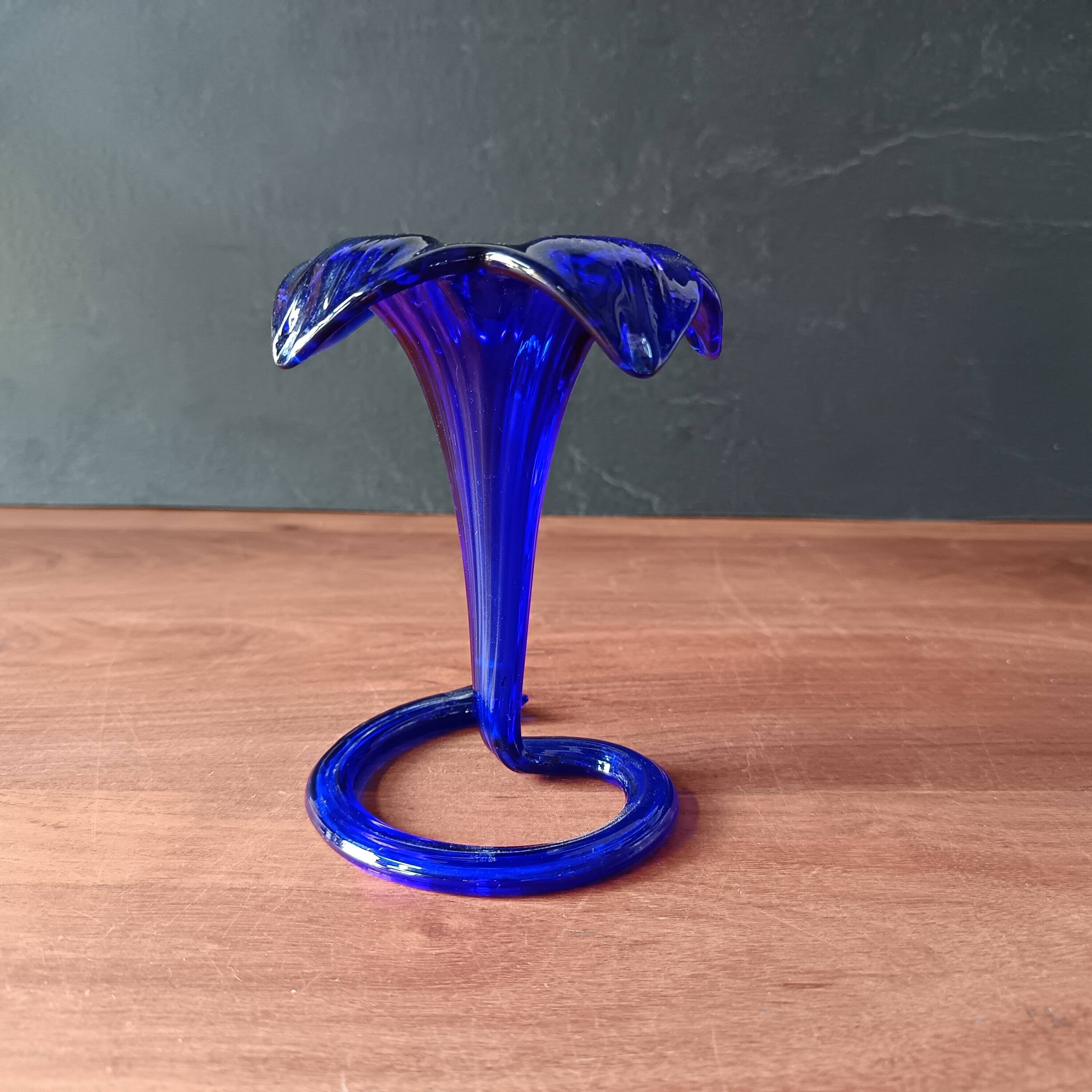 Pretty little trumpet vase, in blown cobalt blue glass