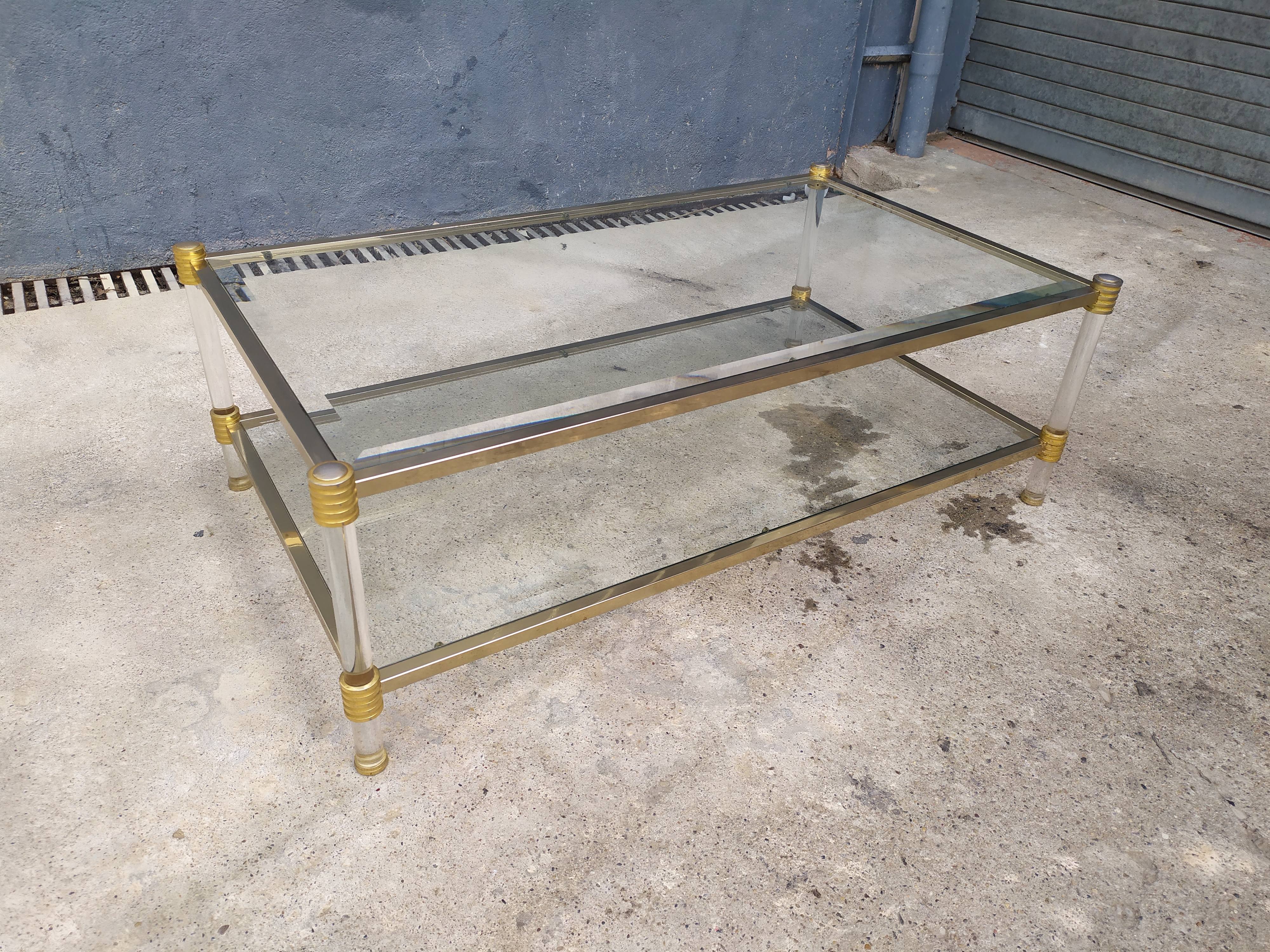 Table basse double plateau verre vintage