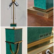 Pied de lampe vintage Jean Roche, 1980, laiton & vert