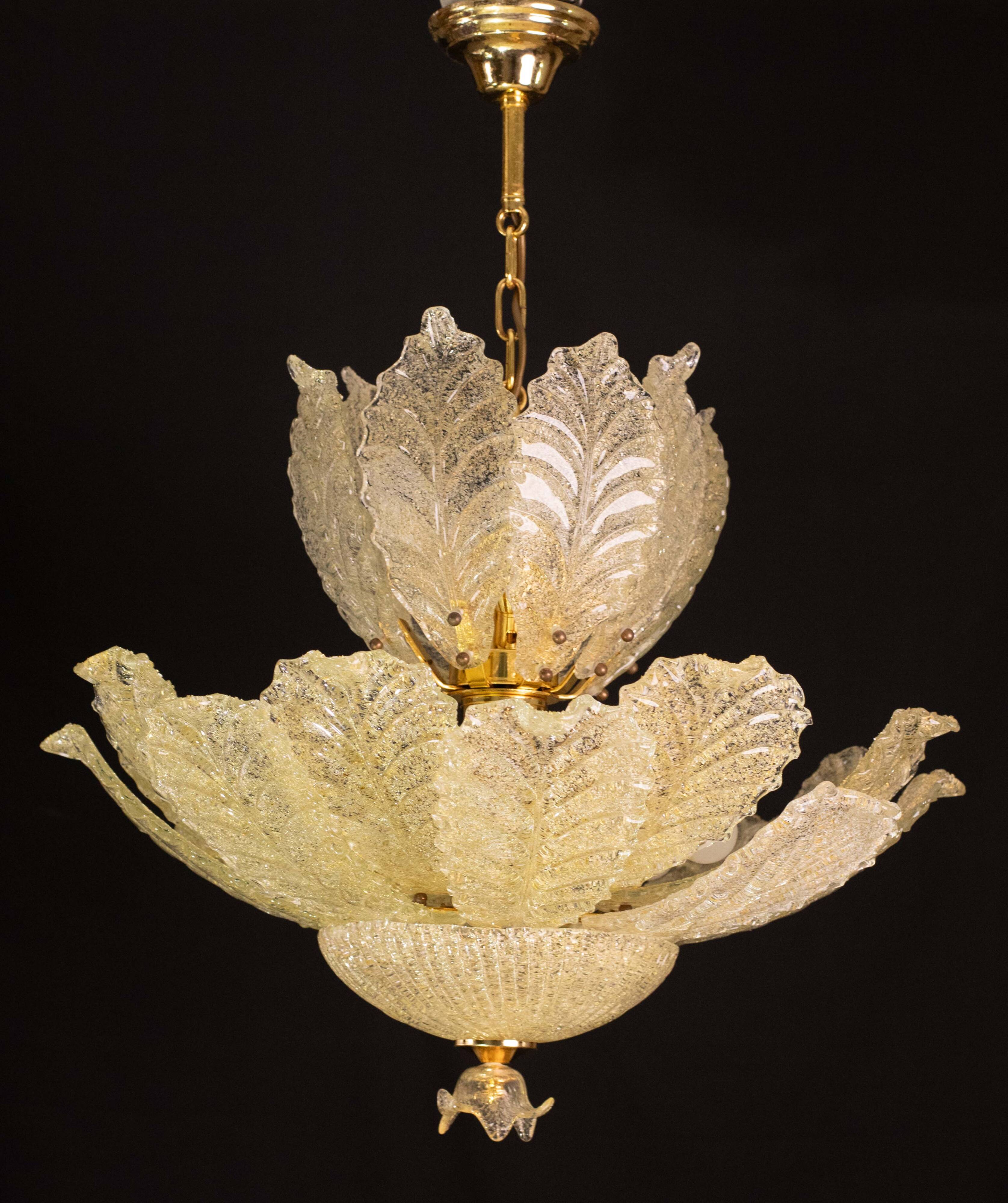 Extraordinary large size gold vintage Murano glass chandelier, 1970