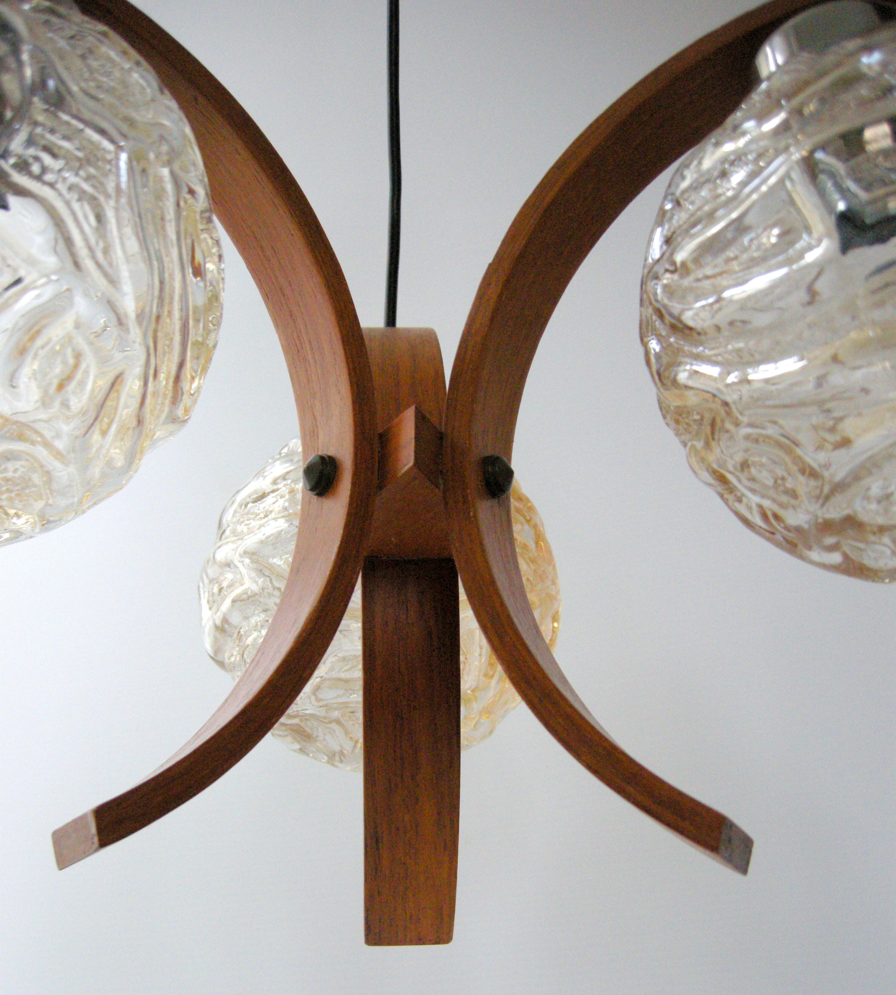 Vintage suspension lamp 1970 wood & glass