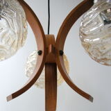 Vintage suspension lamp 1970 wood & glass