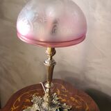 lampe bronze et  abat jour  verre teinté & gravé à l'acide / Art Nouveau , produit d epoque
