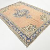Samon & Blue Luxury Vintage Rug, Large Area Vintage Persian Rug, 218x302 Cm