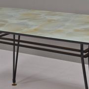 Italian dining table with metal base and glass top and brass, 1950s