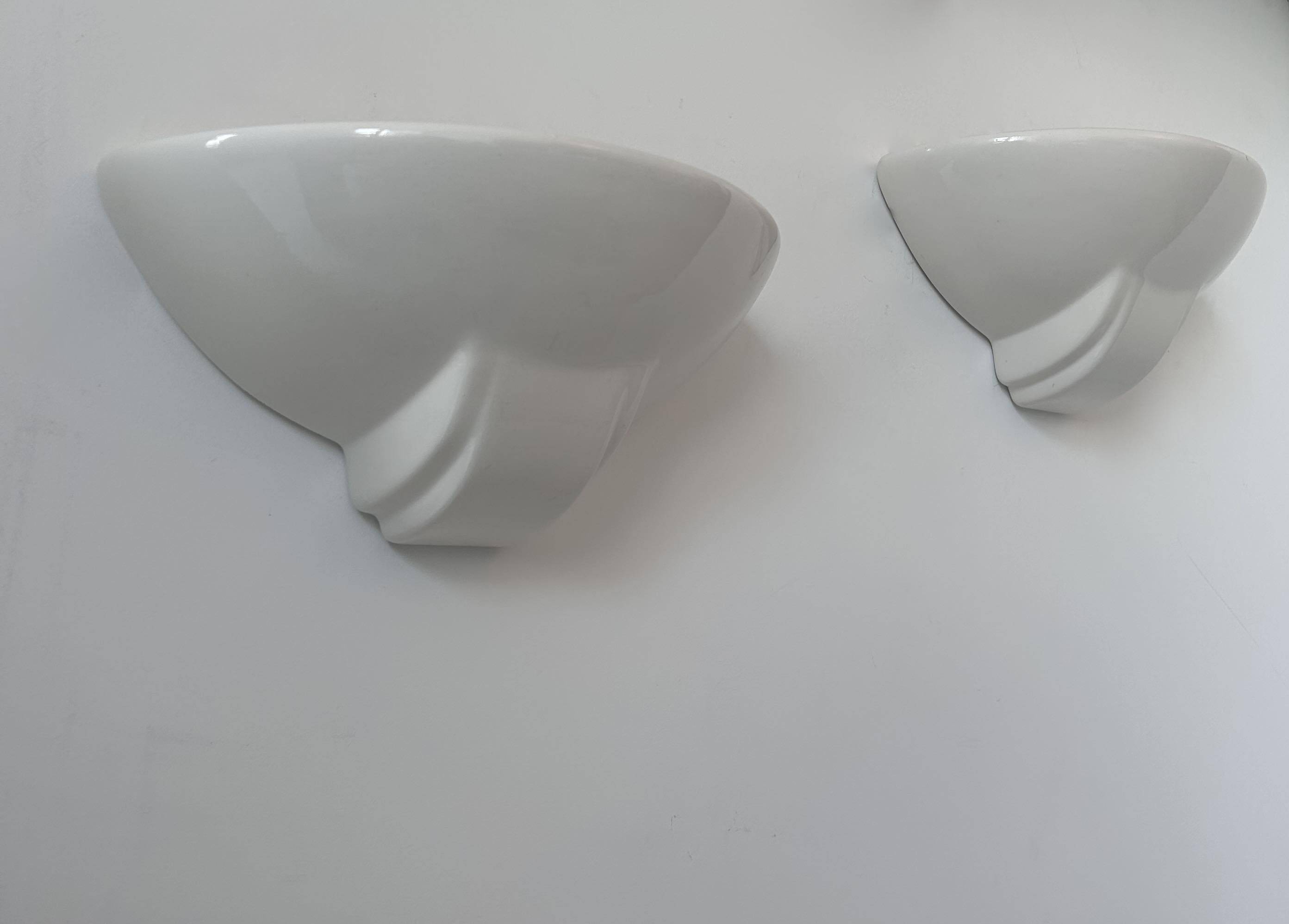 Pair of vintage porcelain wall lights, white, France 1970