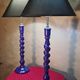 pair of twisted wooden lamps purple electric check 62x30
