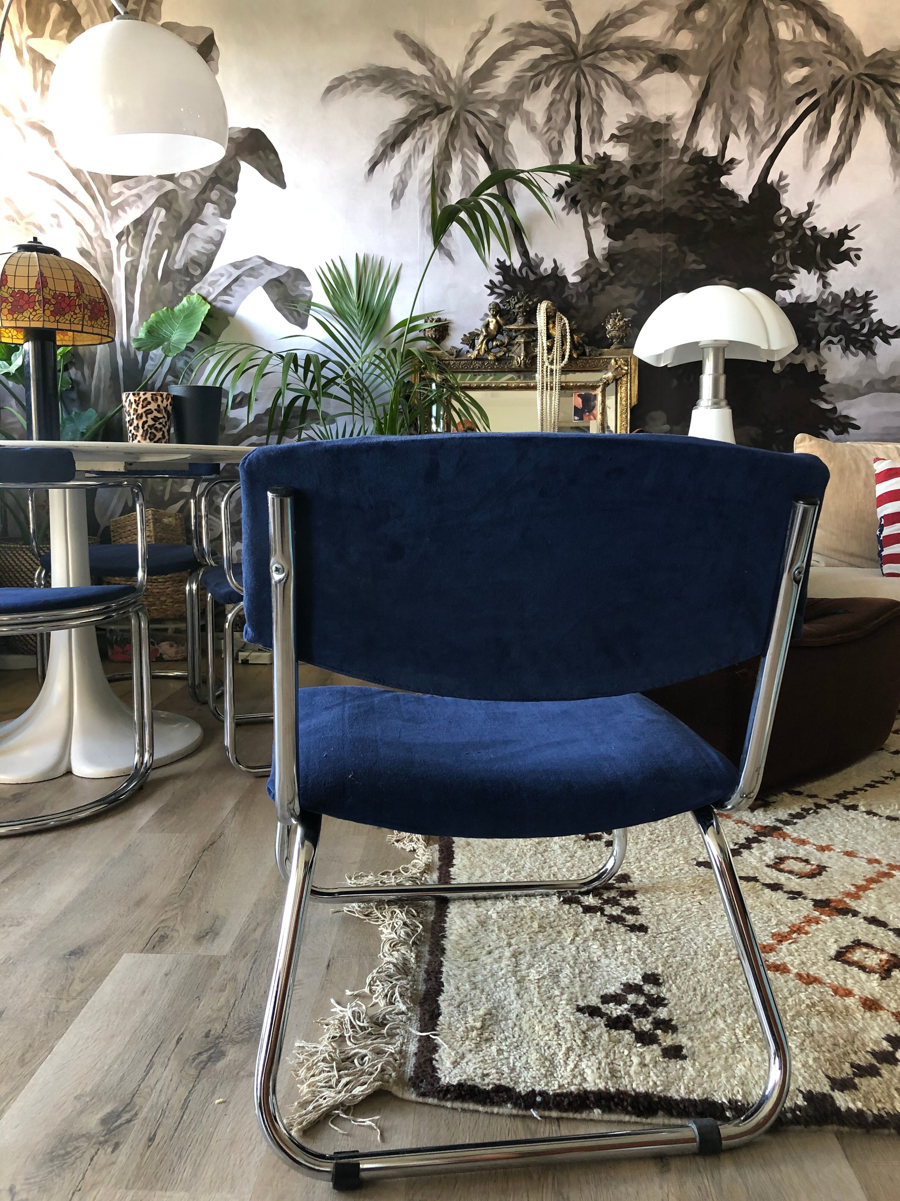 70s velvet and chrome armchair