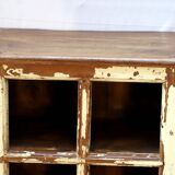Burmese teak shelf with 8 compartments and original ecru patina