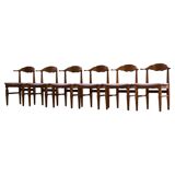 Vintage 60s set of 6 solid oak Danish design dining room chairs, Kjærnulf style