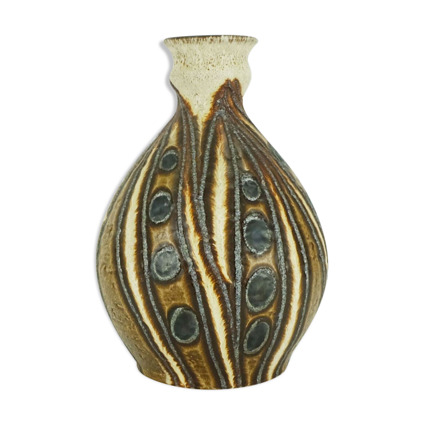 Vase mid century bay keramik model fat lava circle and wave pattern 1970s