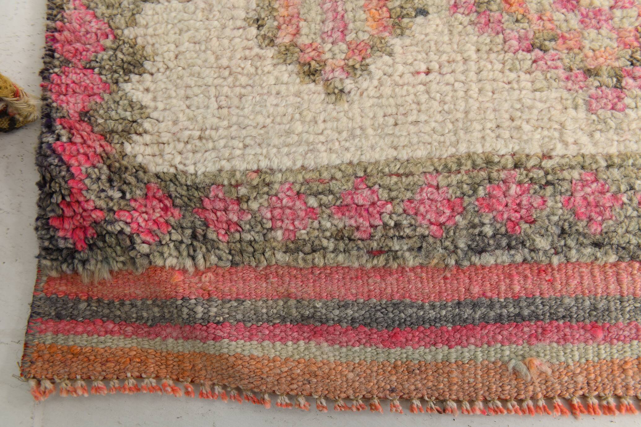 3x13 Salmon Orange & Cream Orientel Wool Runner Rug, 87x384 Cm