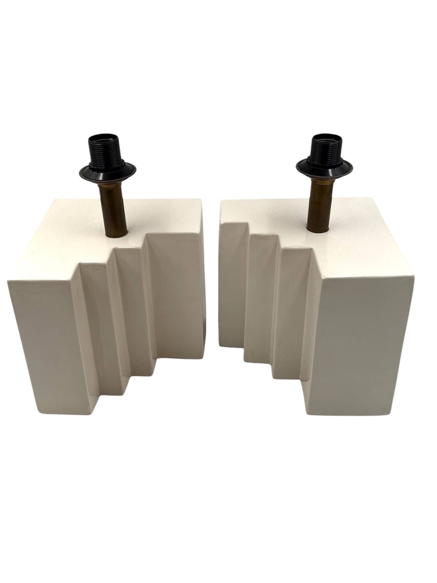 Hollywood regency set of 2 ceramic table Lamps, France 1970s