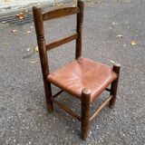 Chaise pour enfant en bois massif et cuir véritable