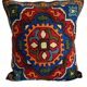 Hand-embroidered wool cushion cover, tribal geometric pattern 40 x 40.