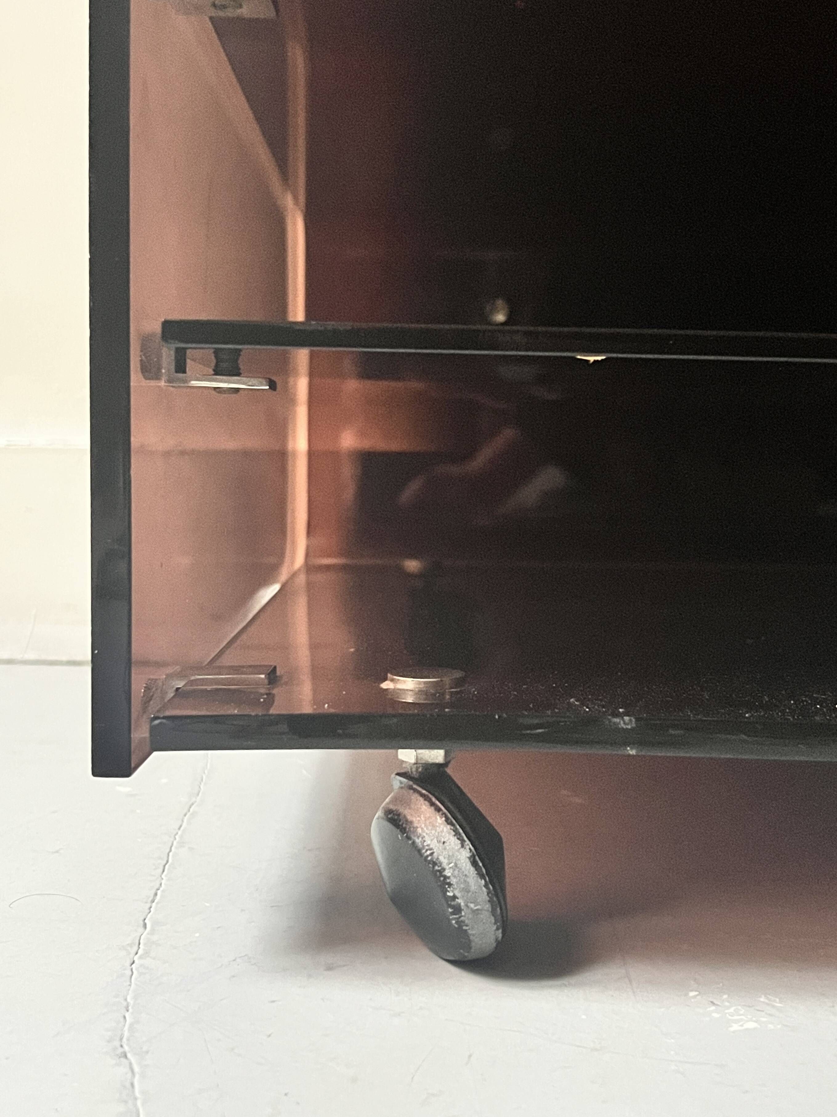 Smoked plexiglass TV/HiFi unit, Roche Bobois design 1970