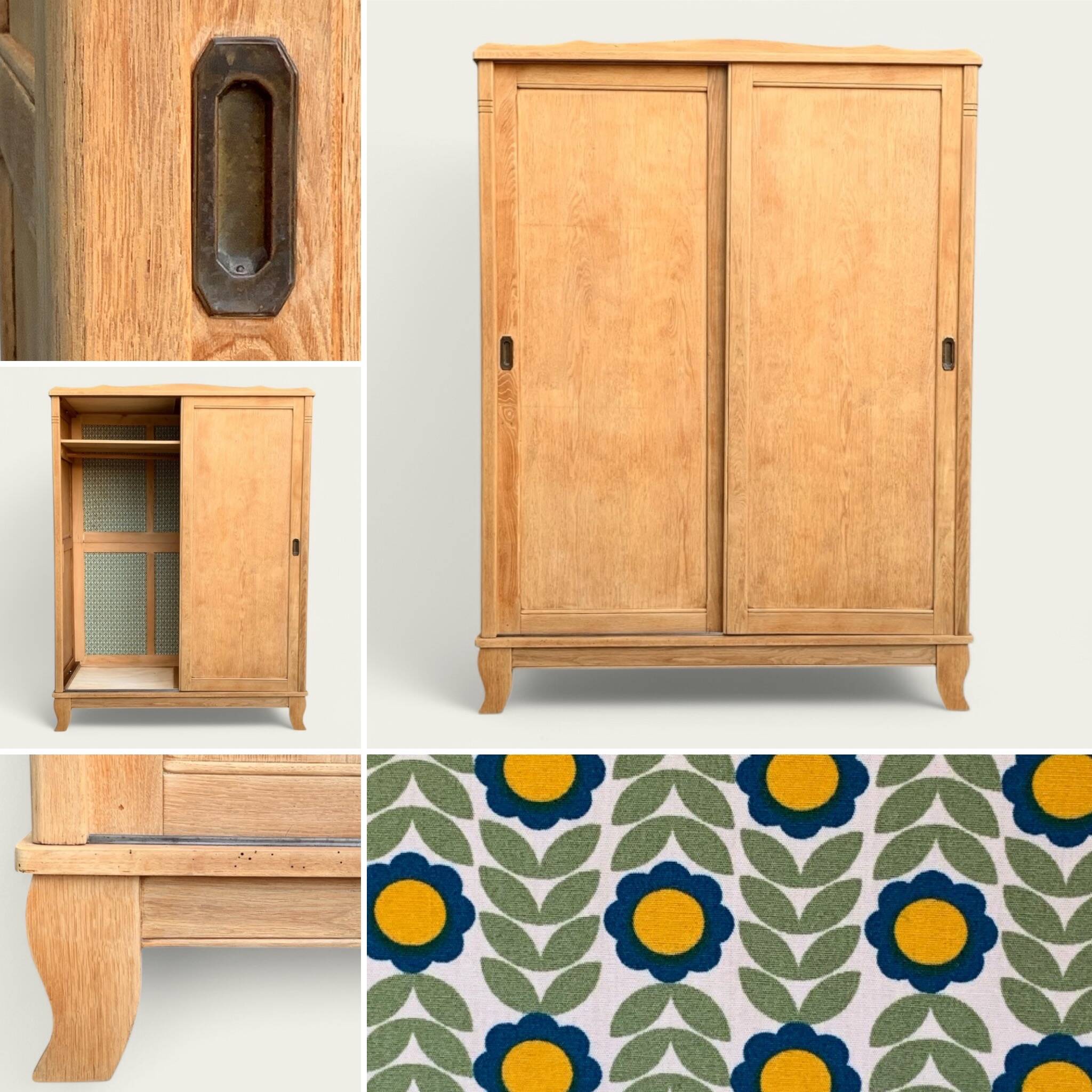 Parisian art deco wardrobe sliding doors solid raw oak