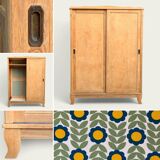 Parisian art deco wardrobe sliding doors solid raw oak