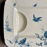 Large rectangular meat platter Gien in blue ironstone, "Birds" service circa 1870.