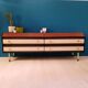 Dresser / chest of drawers and bedside tables - 1960s - faux leather brass
