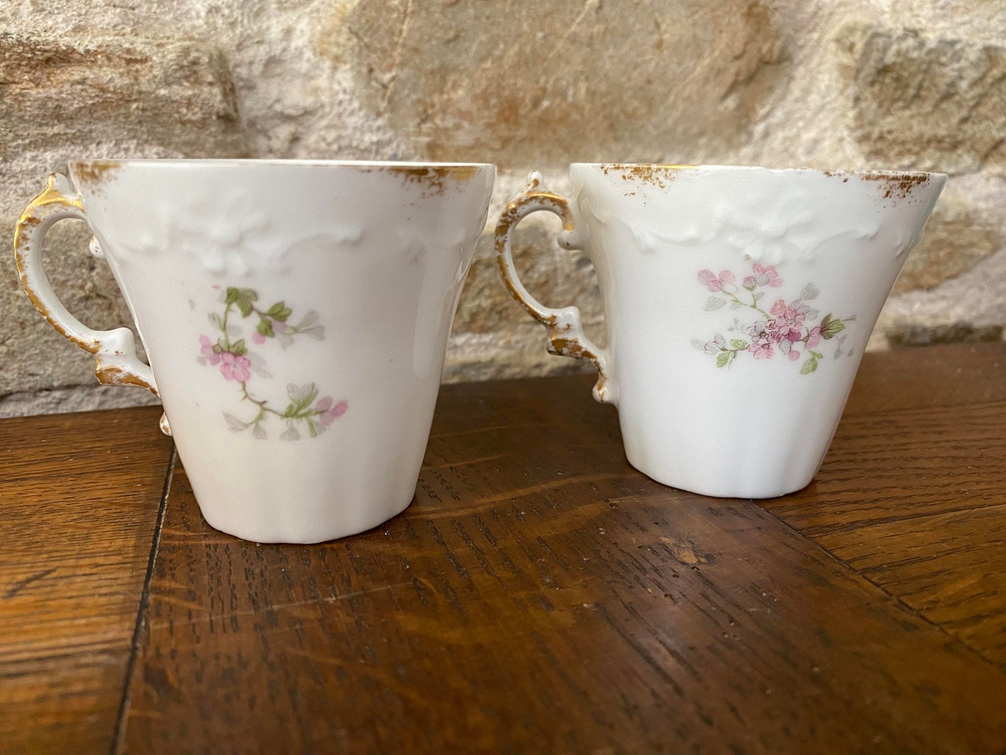 Set of 2 old porcelain cups with their saucer