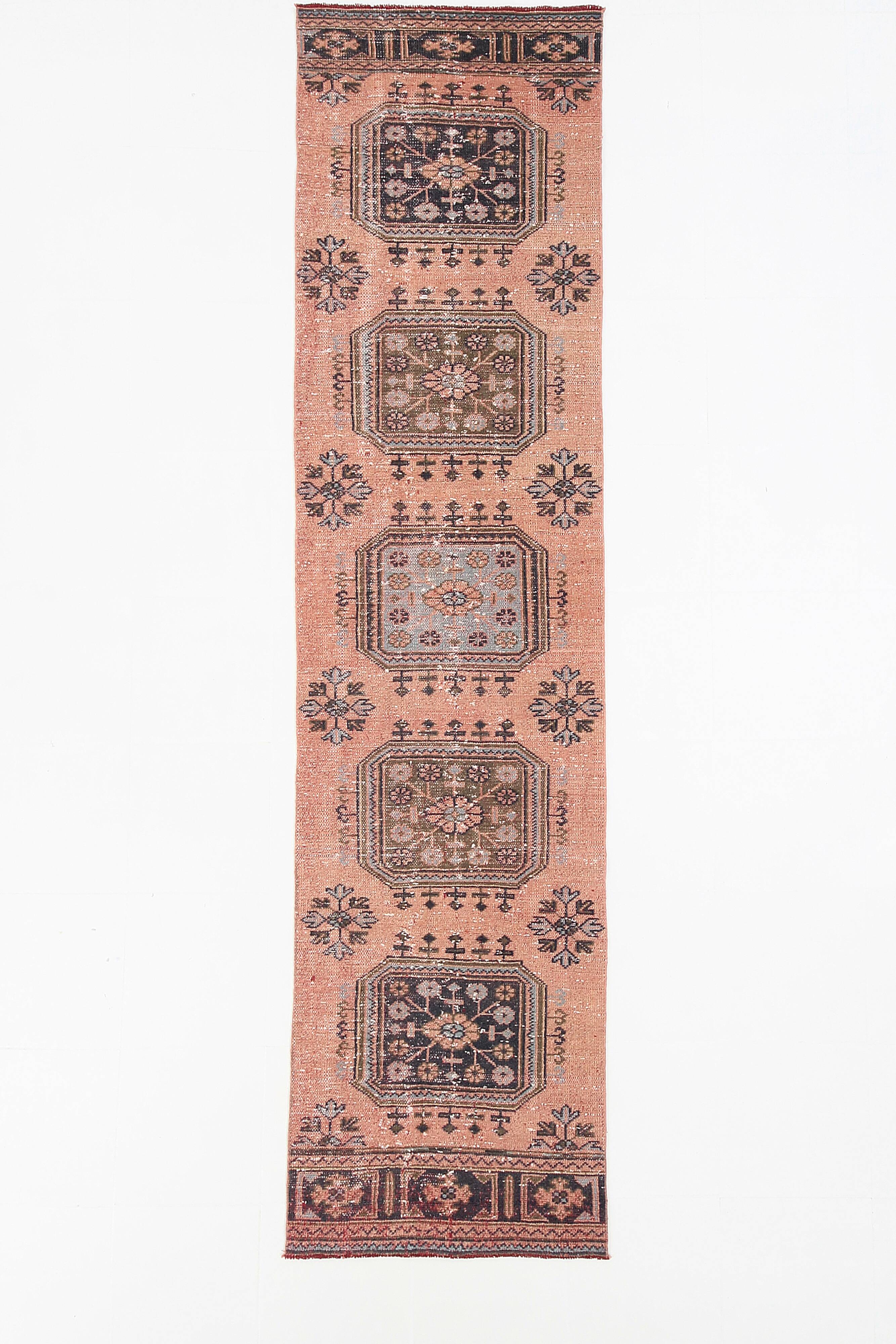 3x11 Dark Salmon Turkish Runner Rug, 85x336Cm SK 5476