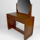 Art deco dressing table in sculpted walnut, france, circa 1930