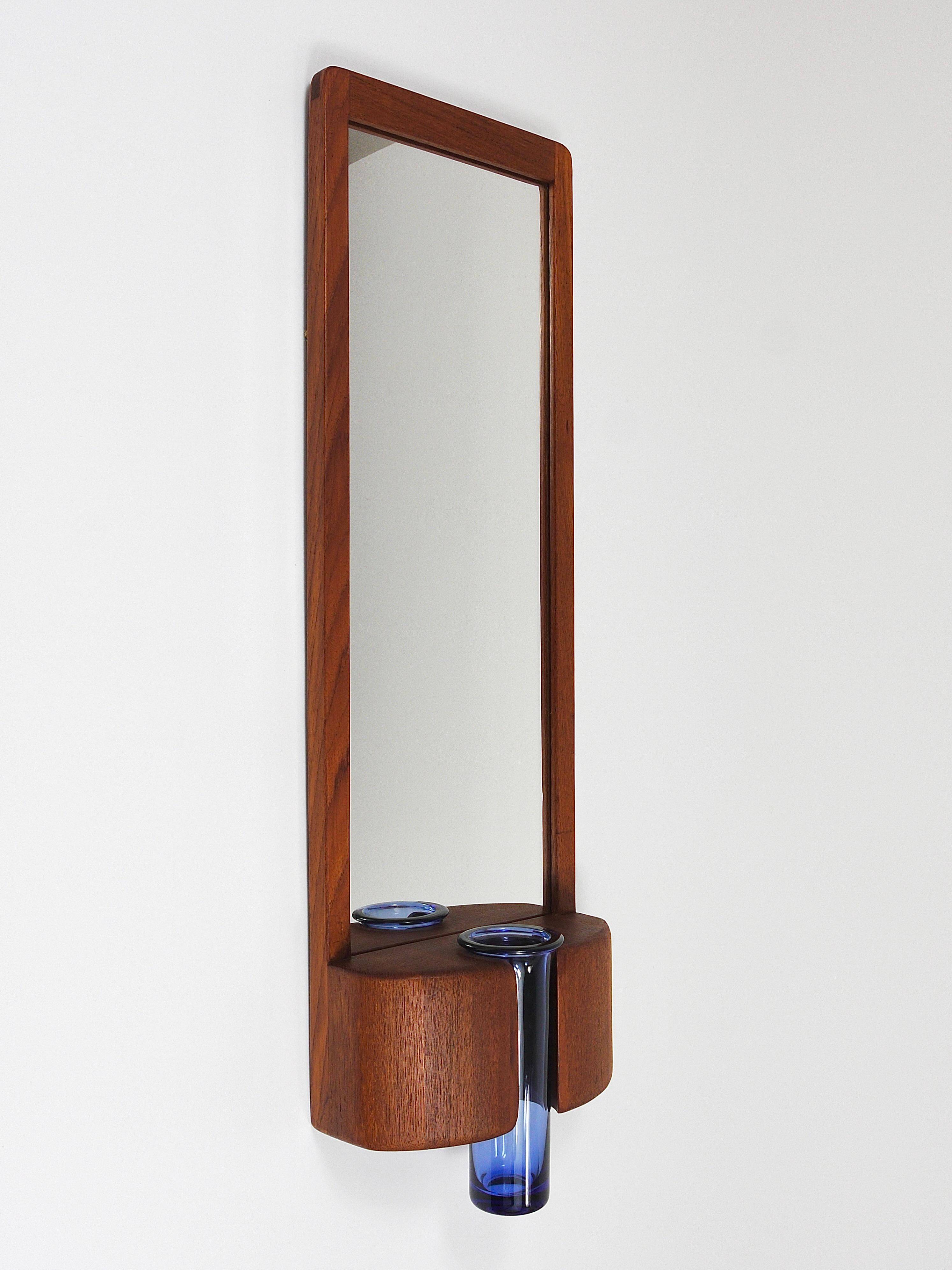 Danish wall mirror by Jacob Hermann & Per Lütken and Holmegaard glass vase, 1960s.