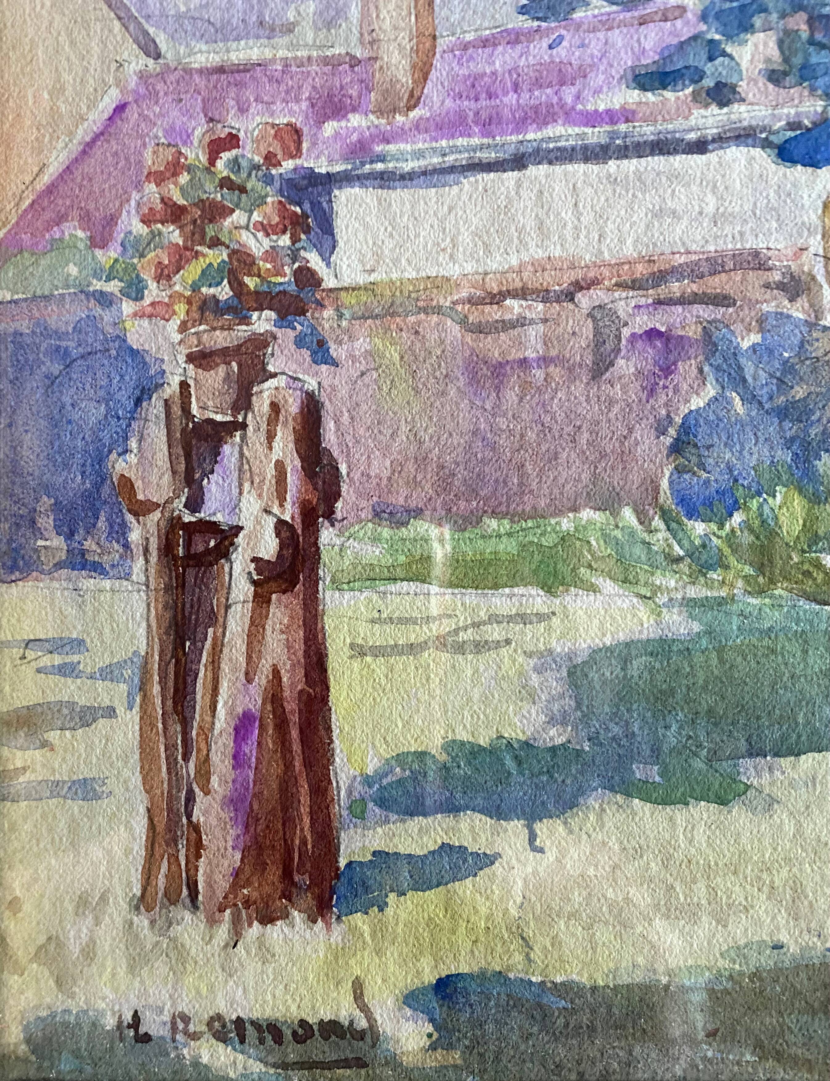 Watercolor painting "The Garden of the Village Blooms" signed on Arches paper