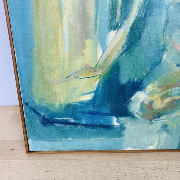 Tableau, huile sur toile contemporaine, femmes bleues