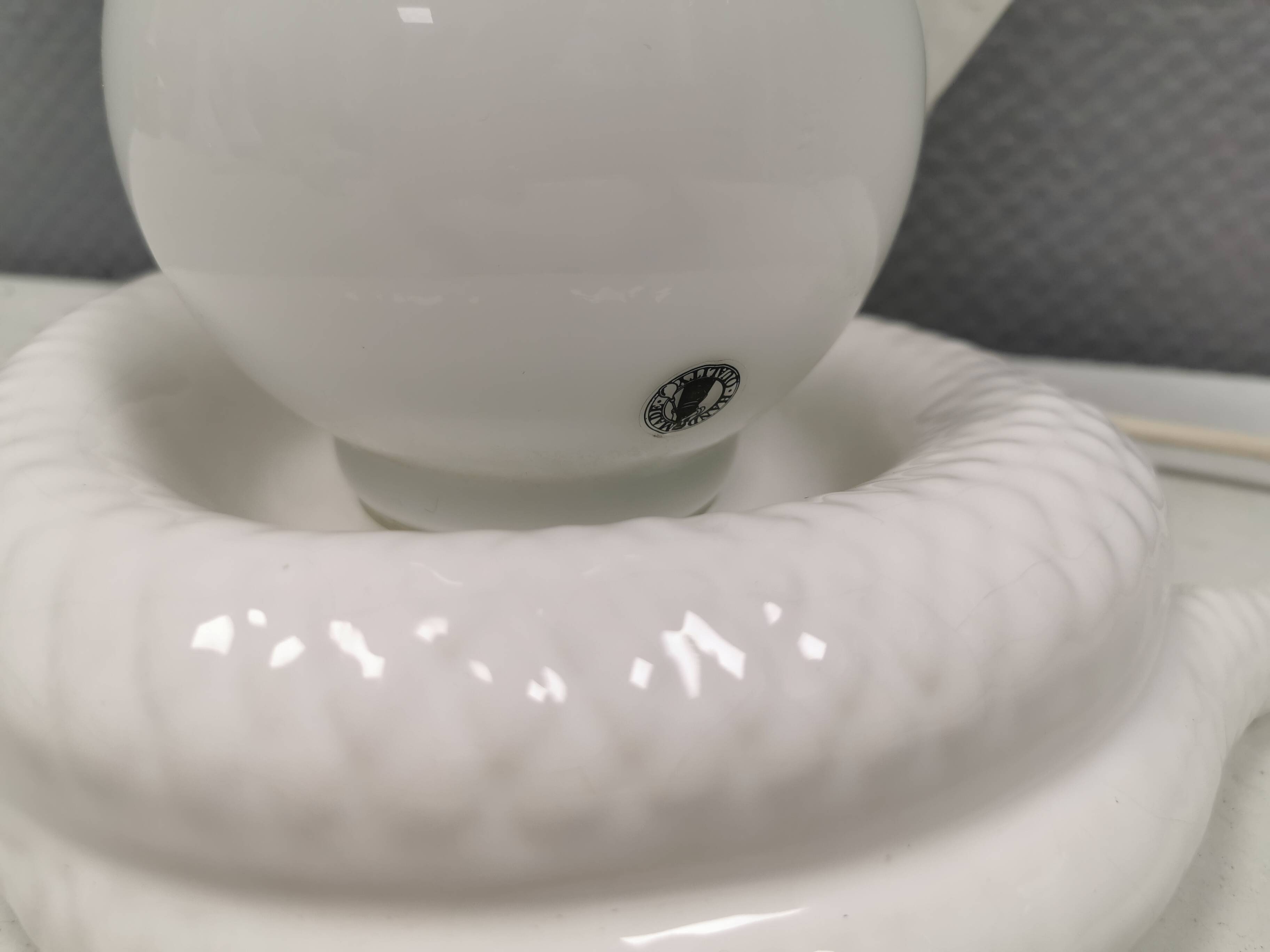 COBRA table lamp with thin milky white glass shade/dome, Sweden 1980s