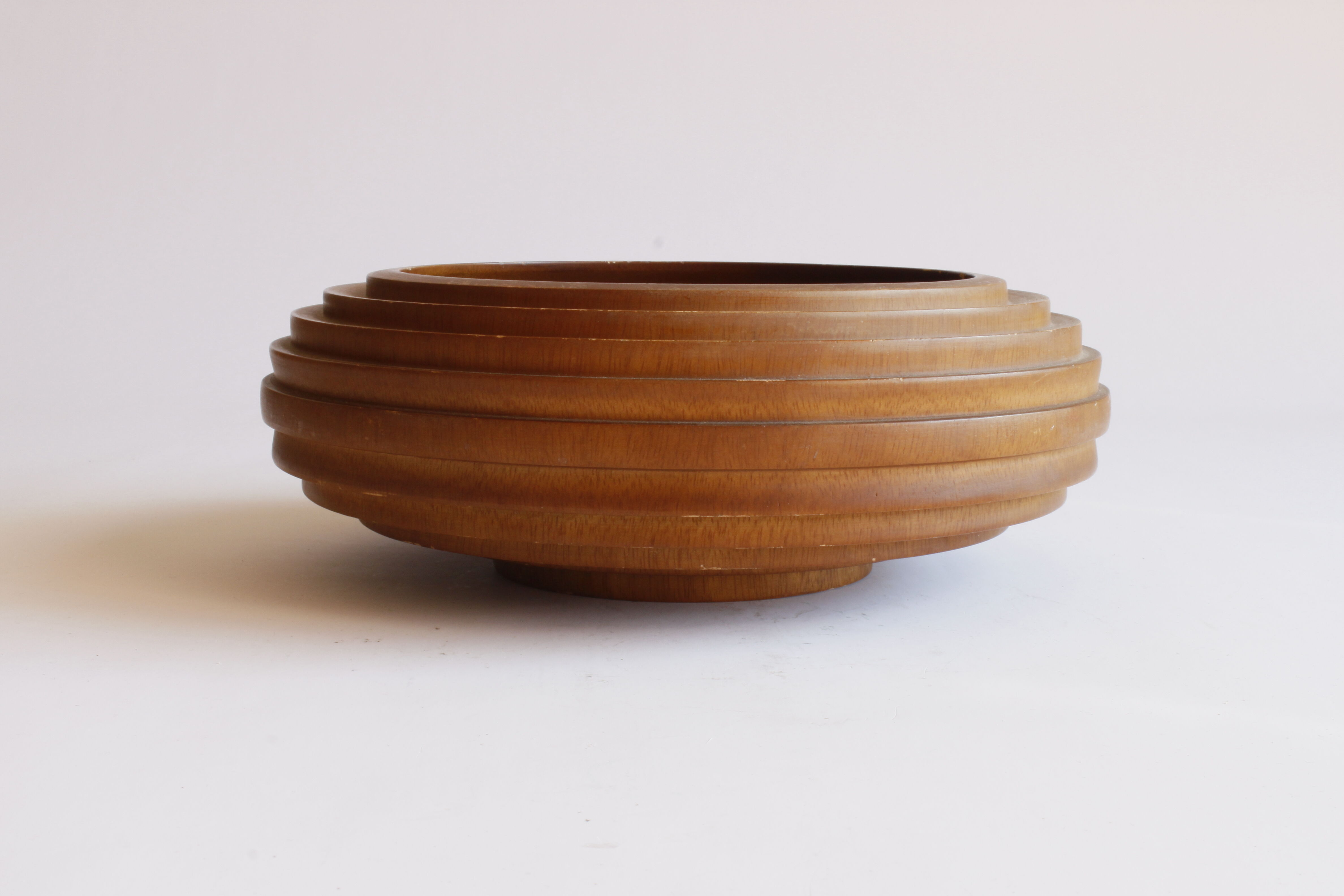 Ribbed turned wooden bowl, 1980