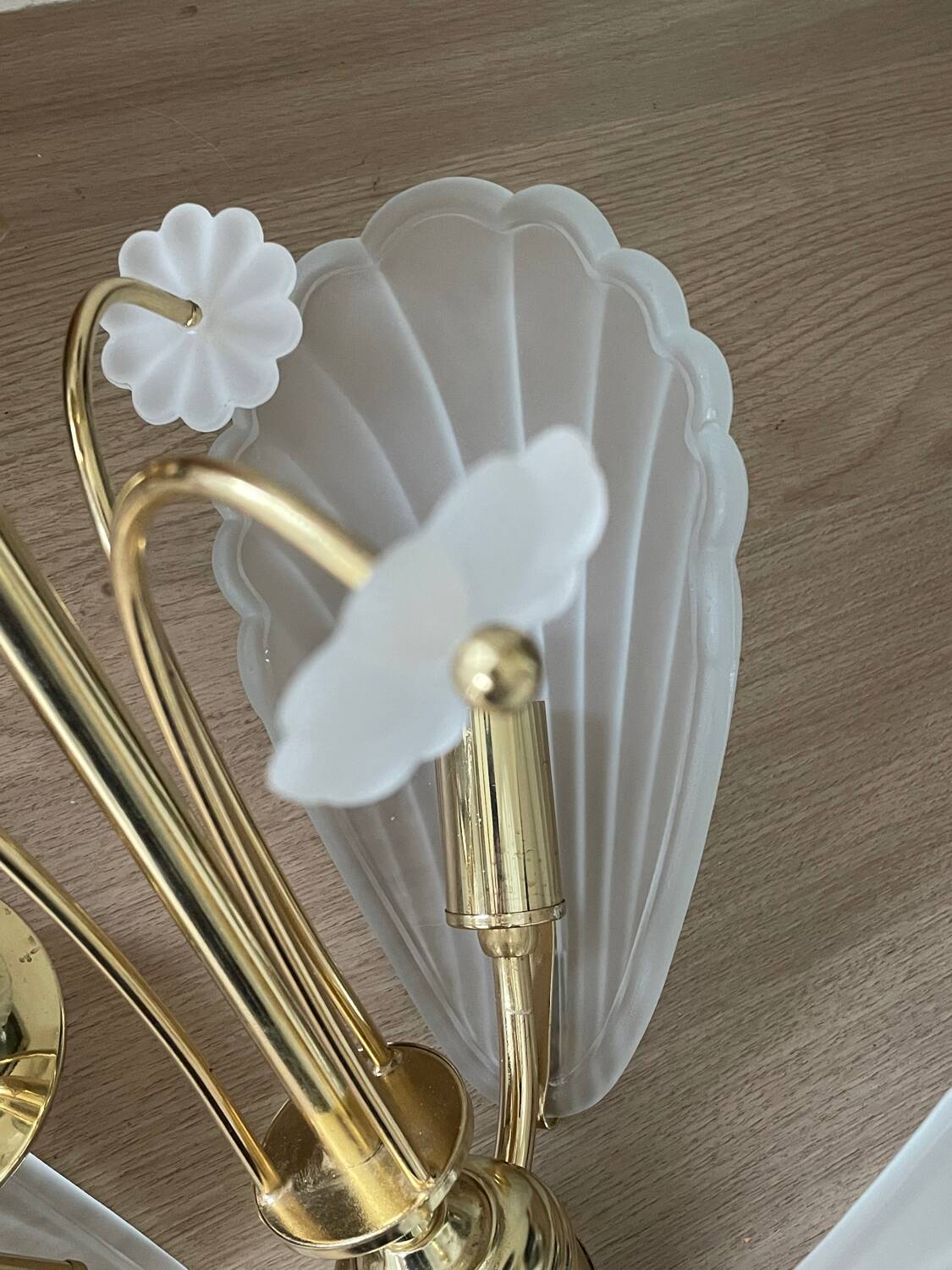 Frosted shell and gilded metal chandelier