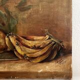 Old oil painting on canvas still life with exotic fruits