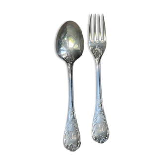Pair of monogrammed cutlery "YB" Christofle Marly model