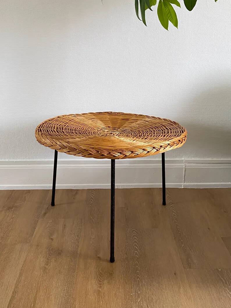 Rattan coffee table by Roberto Mango, Italy 1950s