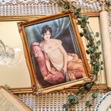 Reproduction on fabric, gilded frame with gold leaf