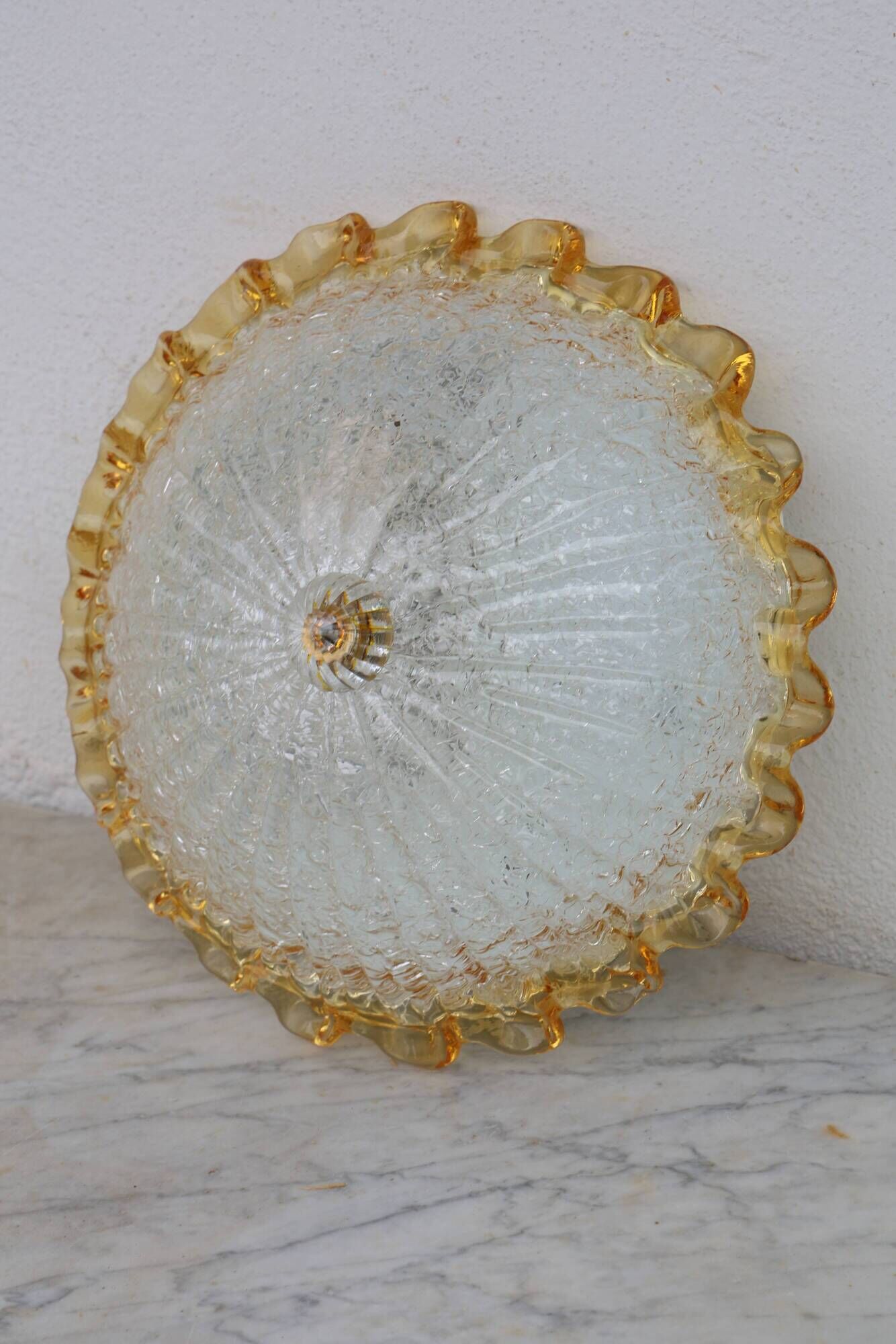 Italian Yellow Large Size Murano Glass Ceiling Fixture, Murano, 1980