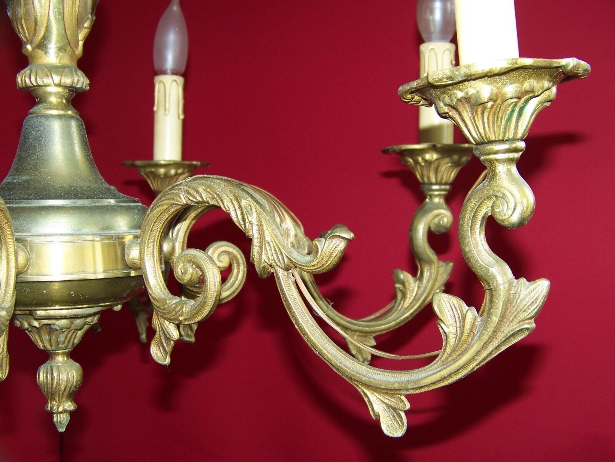 French art nouveau style quality bronze 6 light chandelier