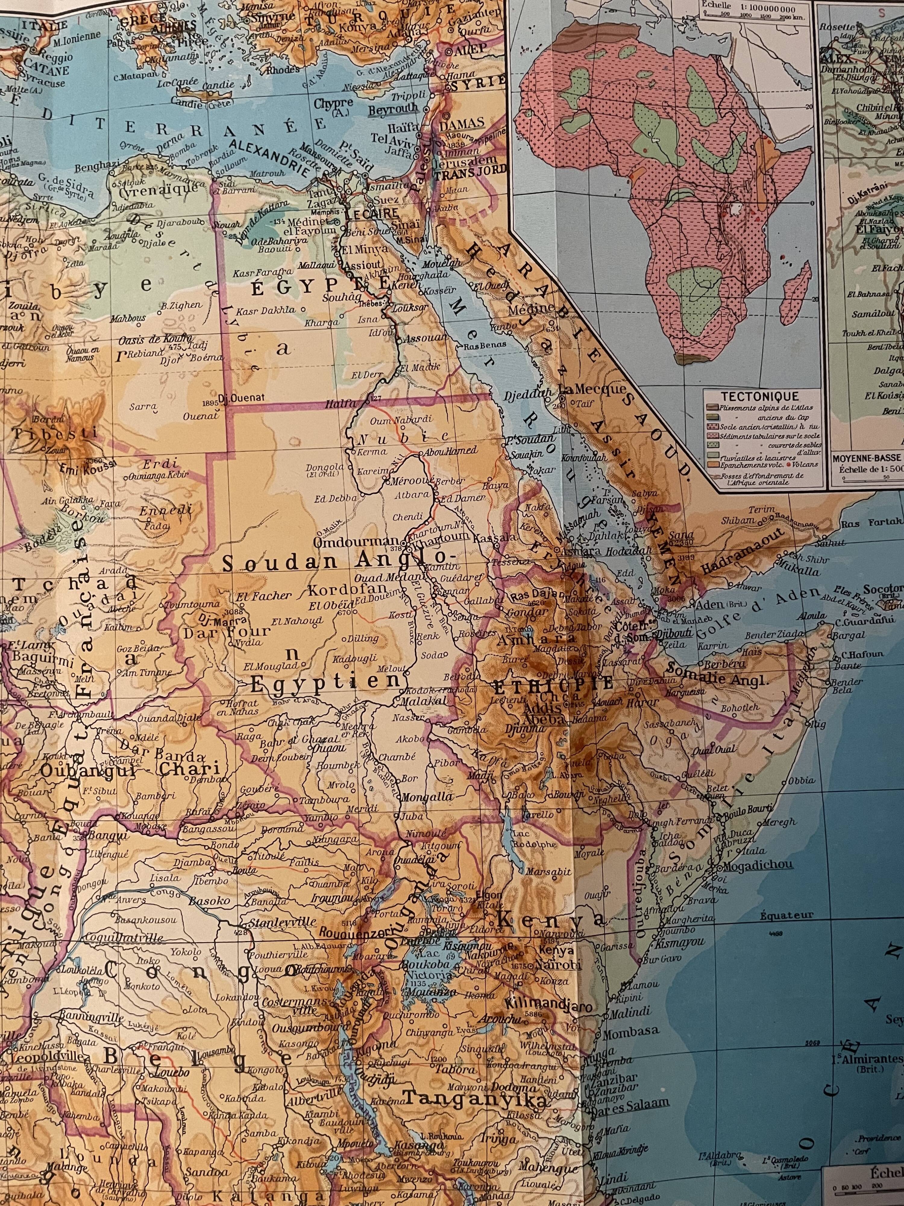Old map of North and Central Africa from 1945
