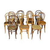Set de 11 chaises bistrot bois et cannages, 1900/1915