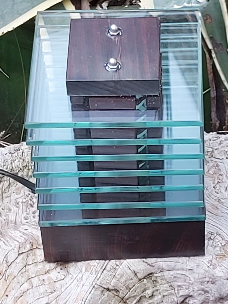 Demeter wood and glass lamp Maison Desny 1980