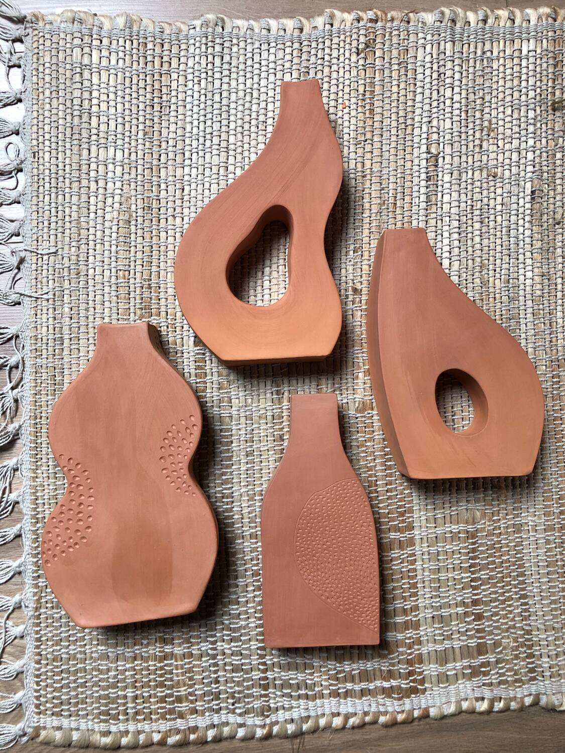 Handmade red earthenware flat vase