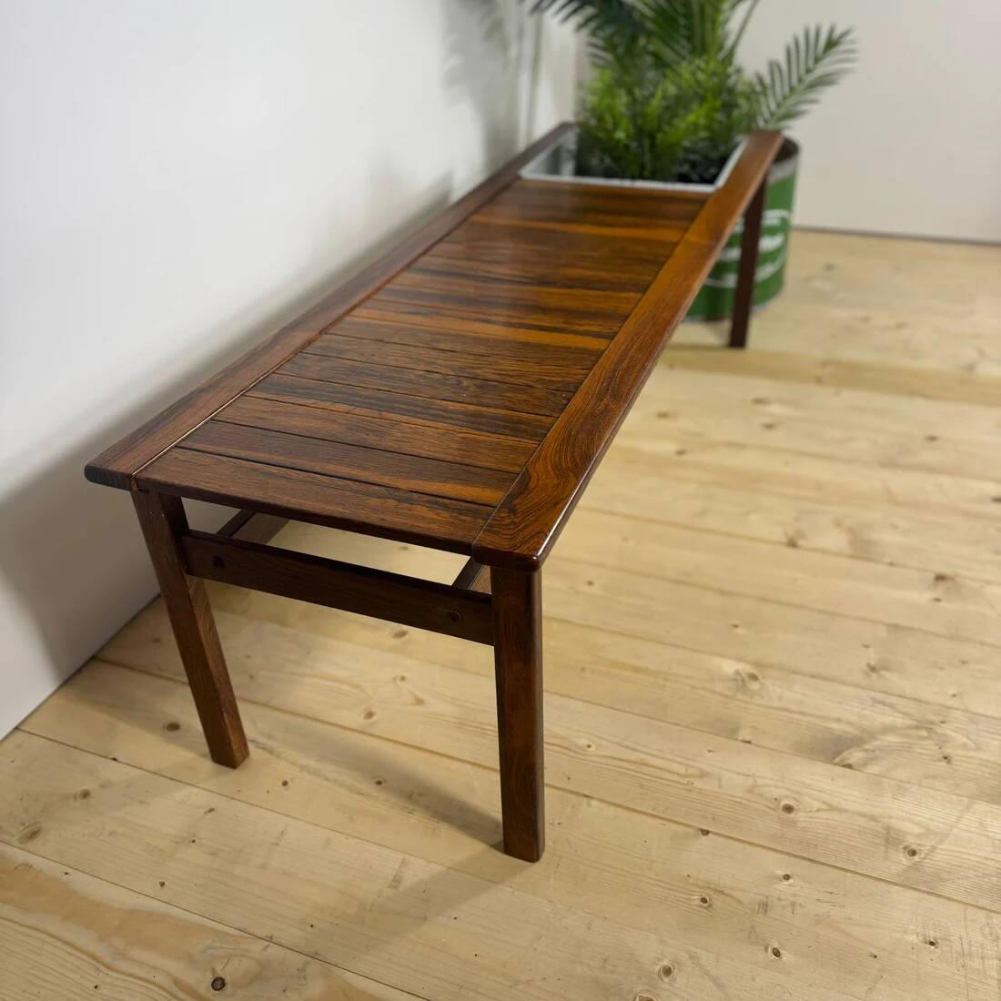Mid-Century rosewood bench with plant stand – Scandinavian design