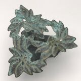 3-flower brass candlestick with green patina