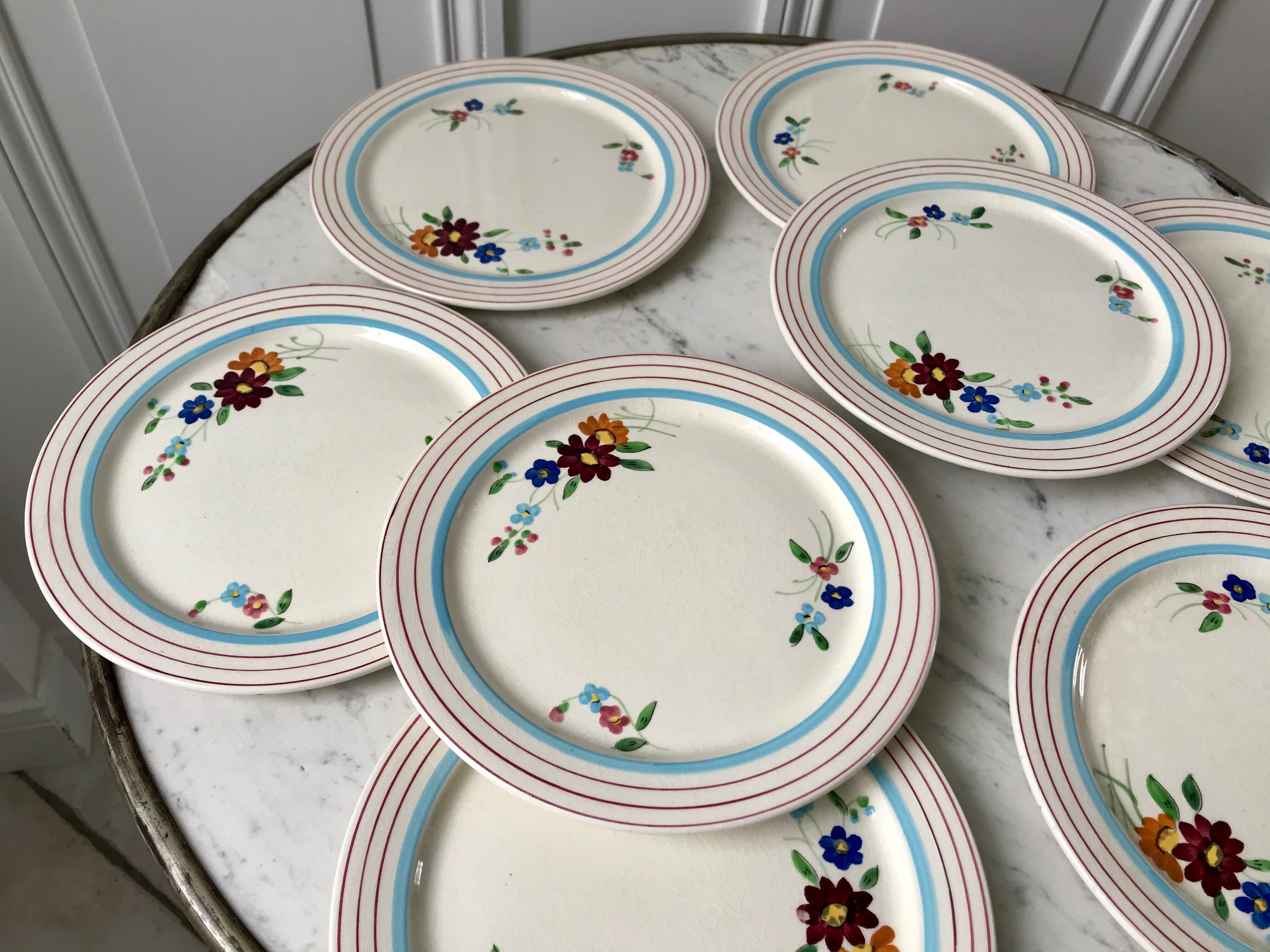 Set of 8 longchamp dessert plates hand painted 30s-40s