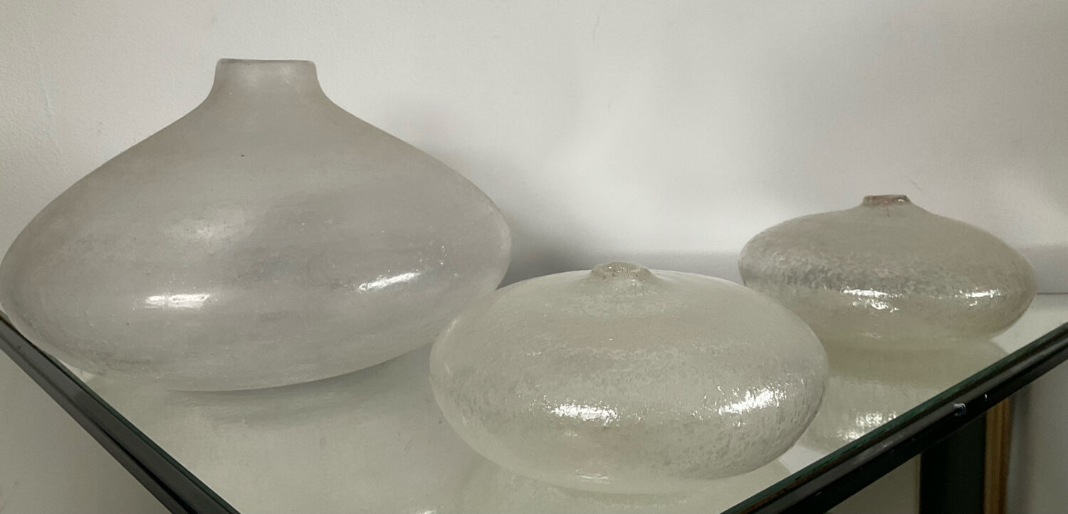 Trio of vintage Biot vases in bubbled glass paste