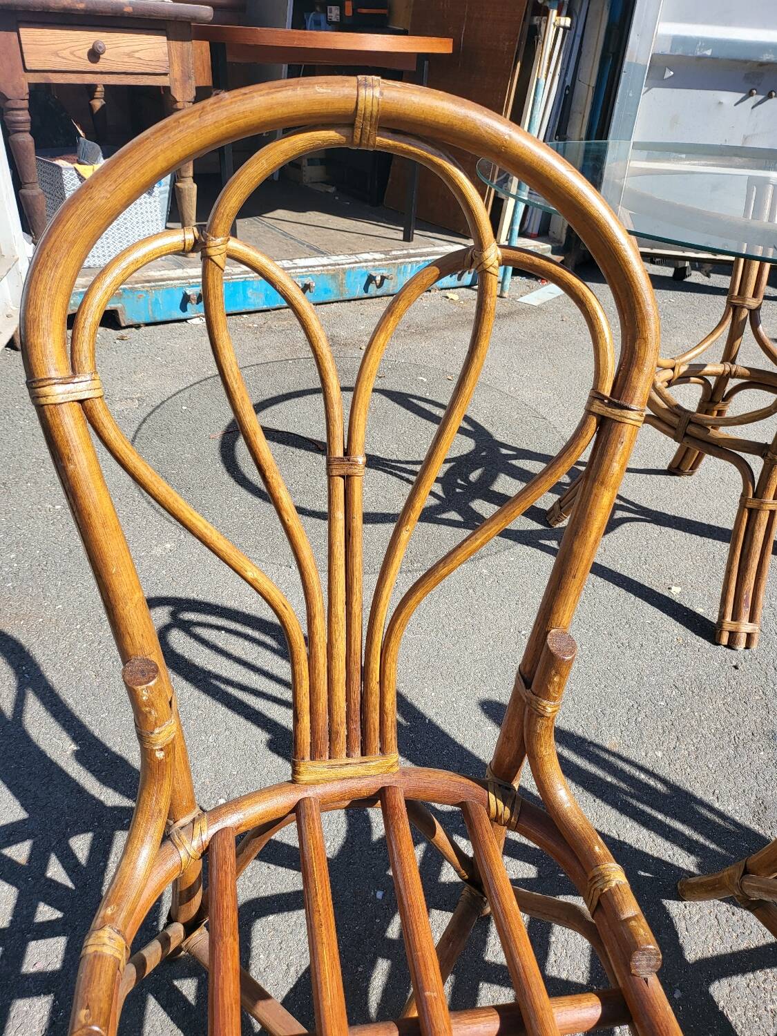 Vintage rattan and glass set - round table + 4 chairs